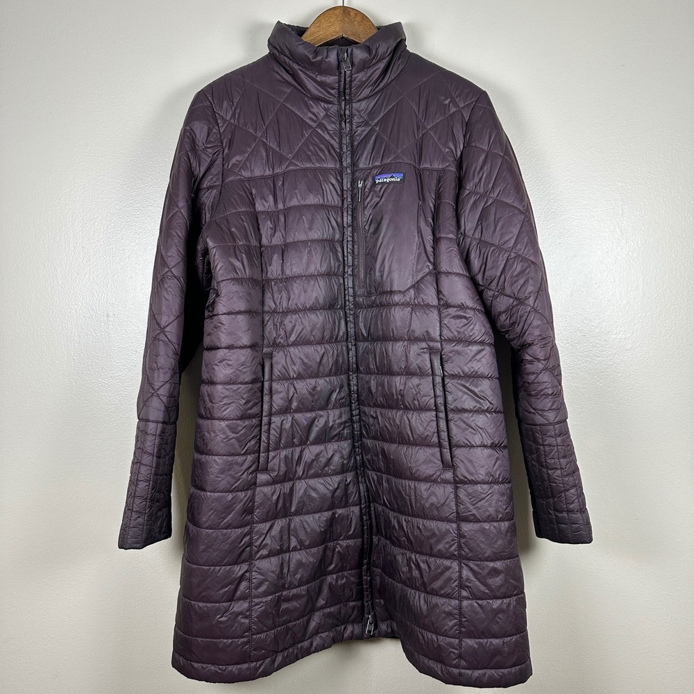 Patagonia Women's L Nano Puff Parka Dark Purple Quilted Insulated Long Jacket